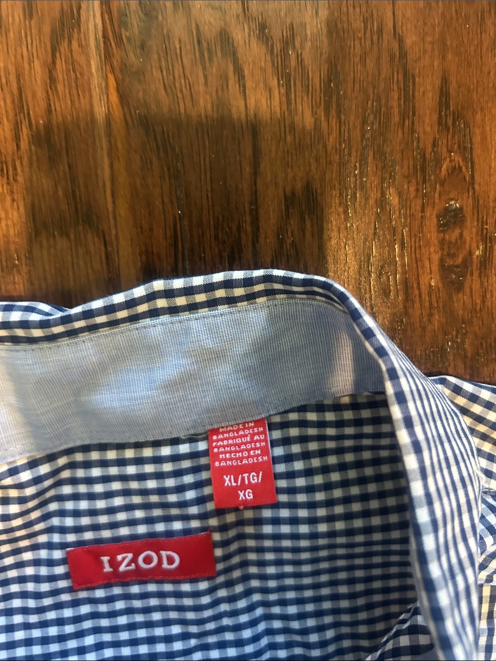 Izod Blue and White Gingham Long Sleeve Button Down shirt - Picture 3 of 4